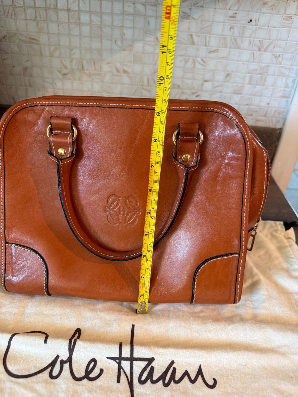 Cole Haan Cognac Leather Satchel with Brass Accents - Picture 3 of 6